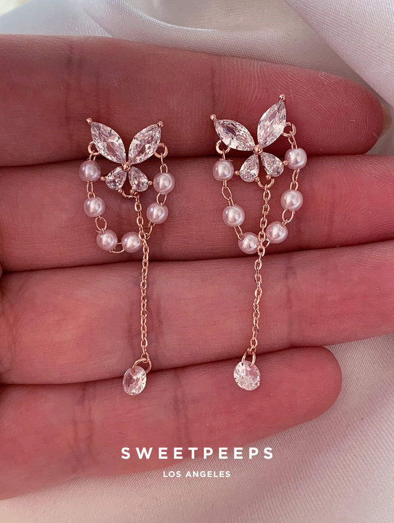 Ethereal Butterfly Pearl Studs - RoseGold