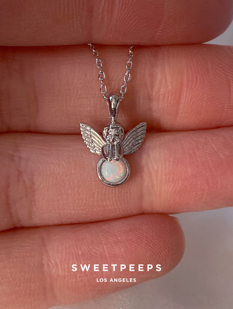 Opal Angel Necklace - Silver