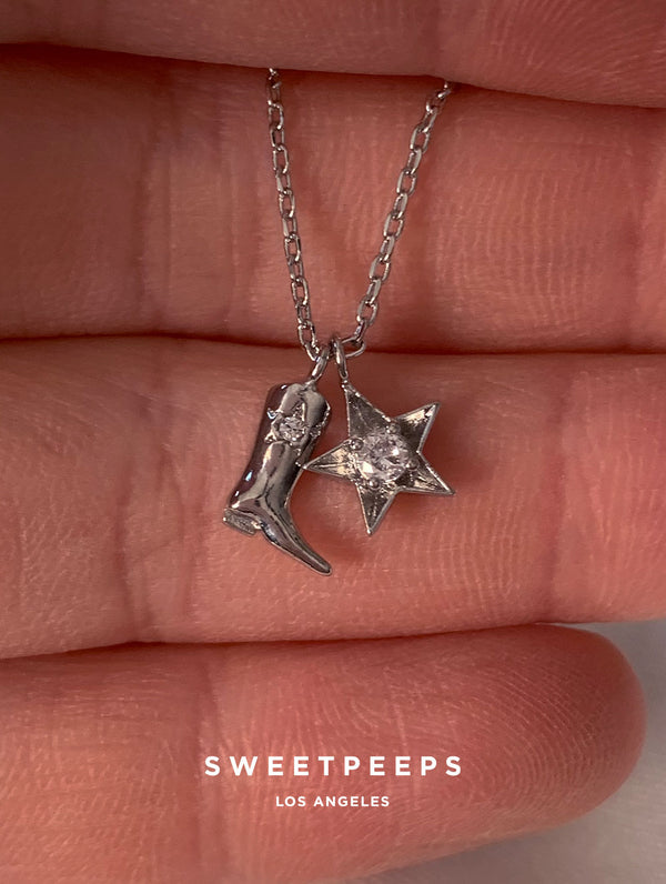 Cowgirl Star Charm Necklace - Silver