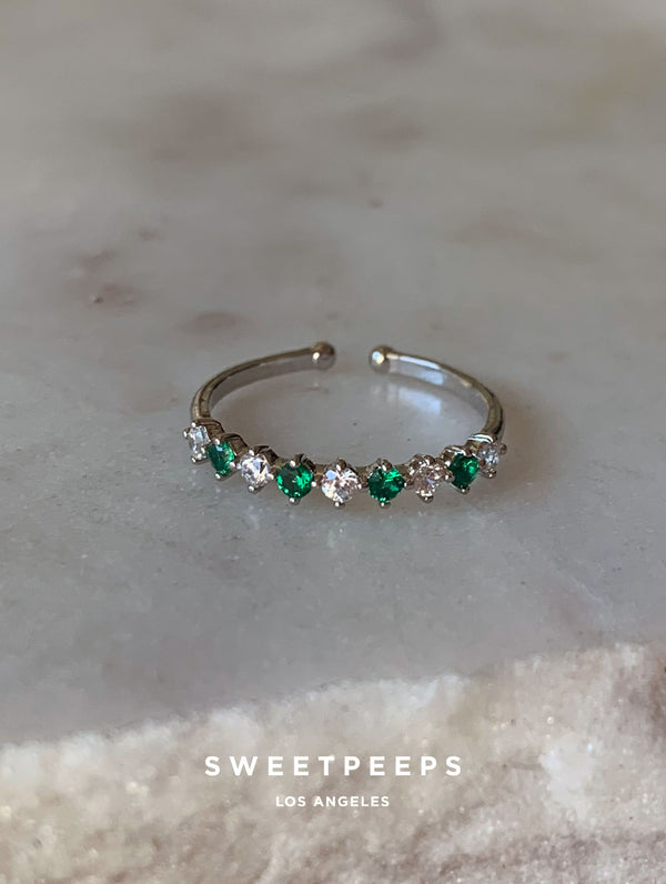 Noble Green Dainty Ring - Silver