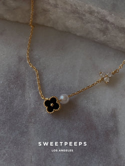 Sloane Tiny Black Clover Necklace