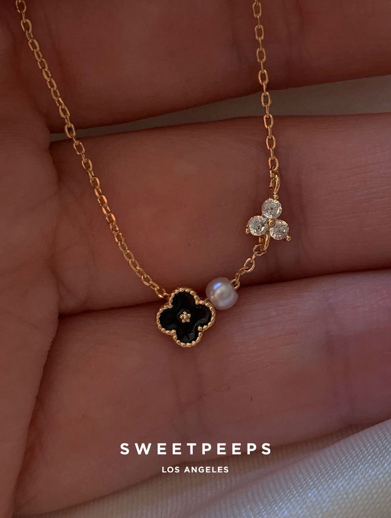 Sloane Tiny Black Clover Necklace