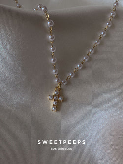 Lyrica Pearl Cross Necklace