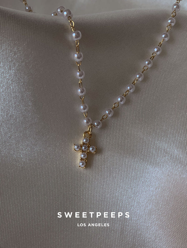 Lyrica Pearl Cross Necklace