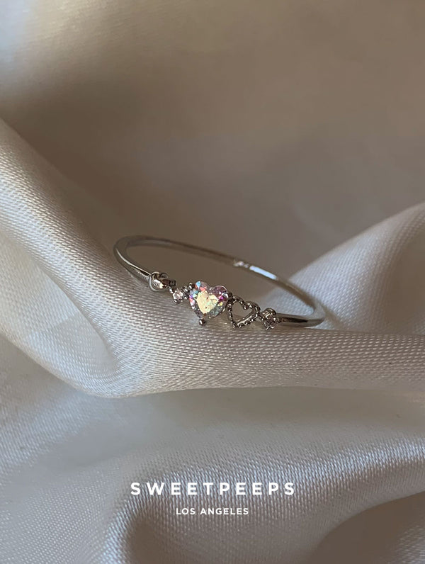Holographic Heart Tiny Ring - Silver