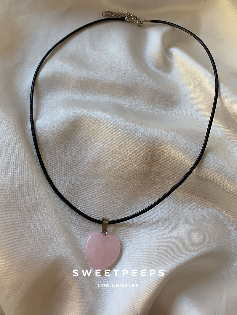 Rose Quartz Black Cord Choker Necklace