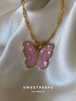 Pink Shell Butterfly Necklace