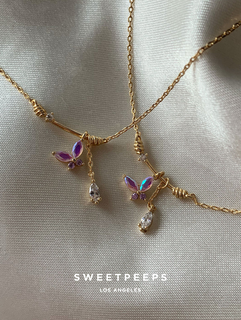 Holographic Bar Butterfly Necklace
