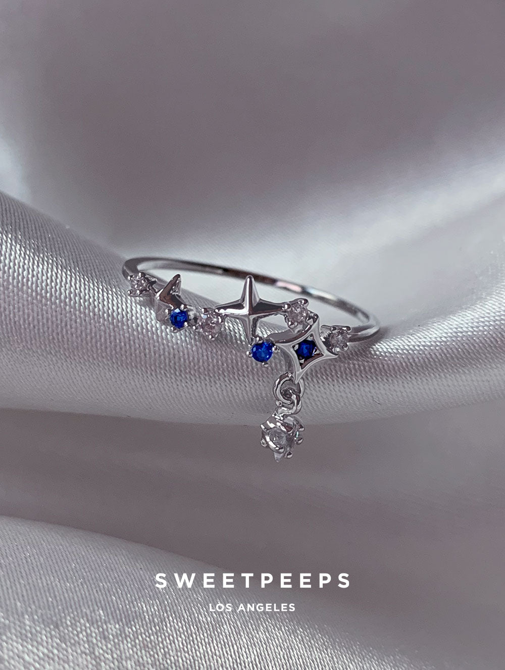 Twilight Star Dangle Charm Ring - Silver