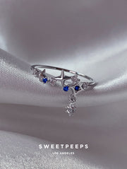 Twilight Star Dangle Charm Ring - Silver