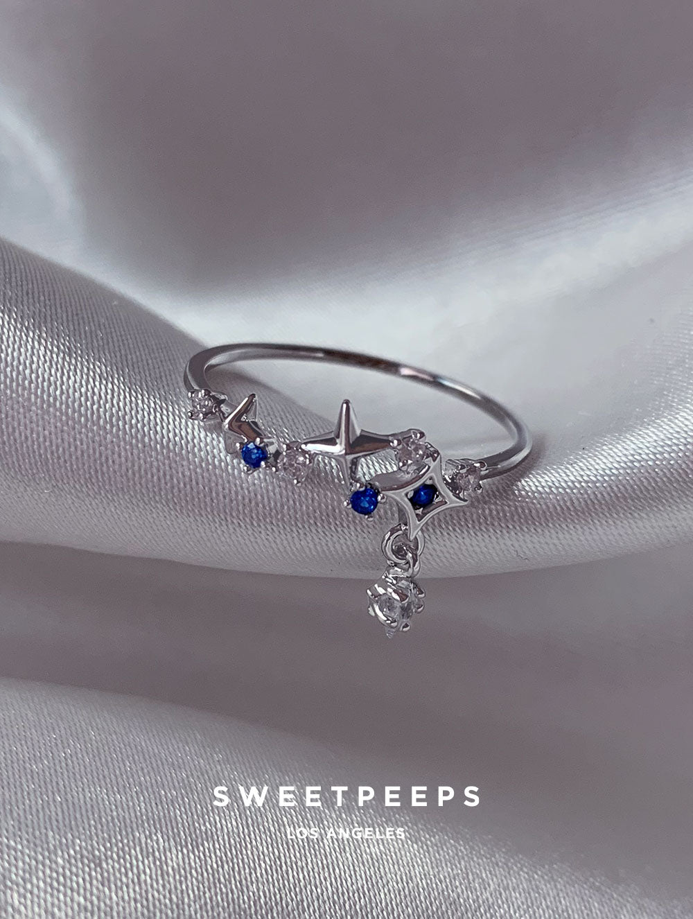 Twilight Star Dangle Charm Ring - Silver