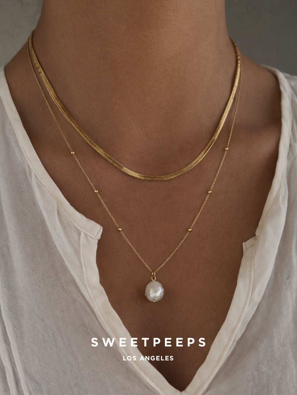 Herringbone & Pearl Necklace