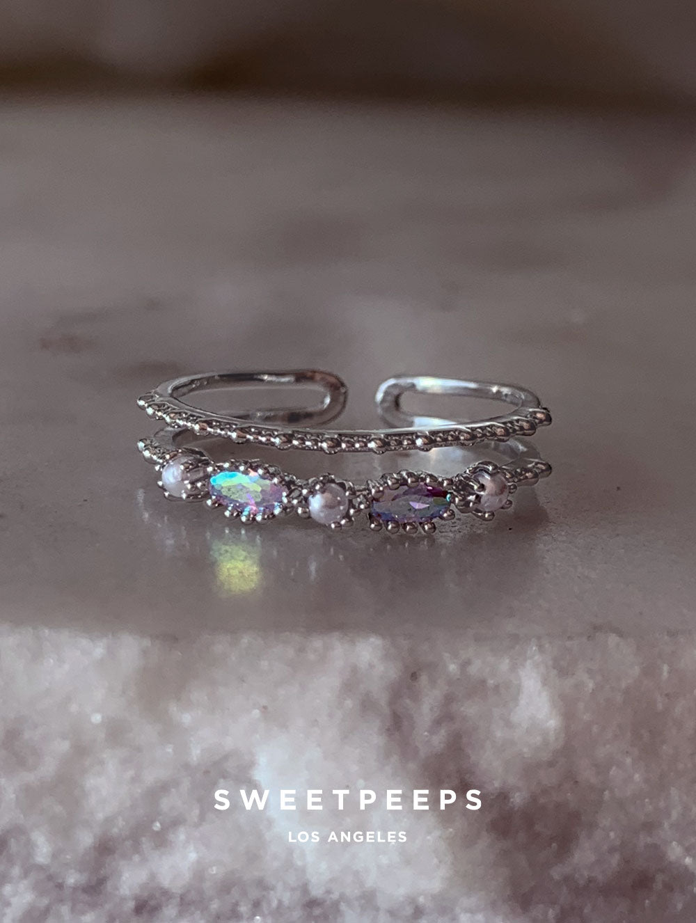 Alessia Pearl Gem Ring - Silver
