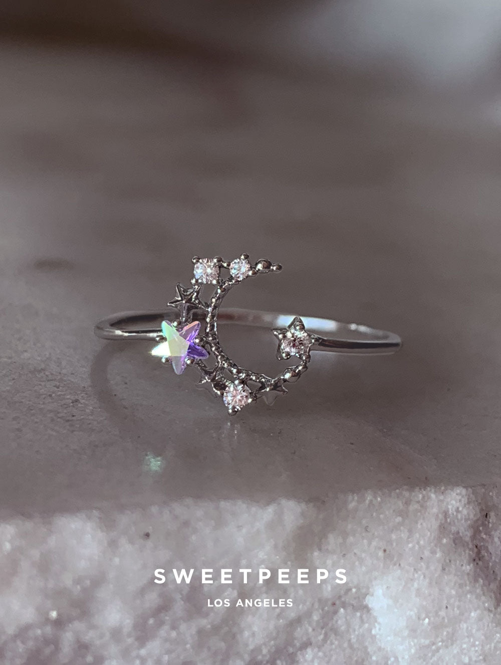 Celestial Moon Holographic Ring - Silver