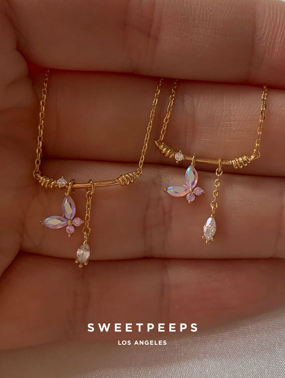 Holographic Bar Butterfly Necklace