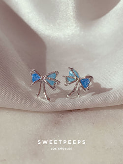 Cutest Baby Blue Bow Studs - Silver