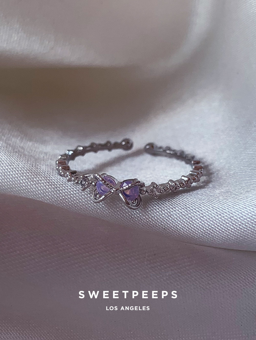 Nina Purple Bow Ring - Silver