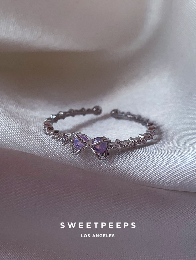 Nina Purple Bow Ring - Silver