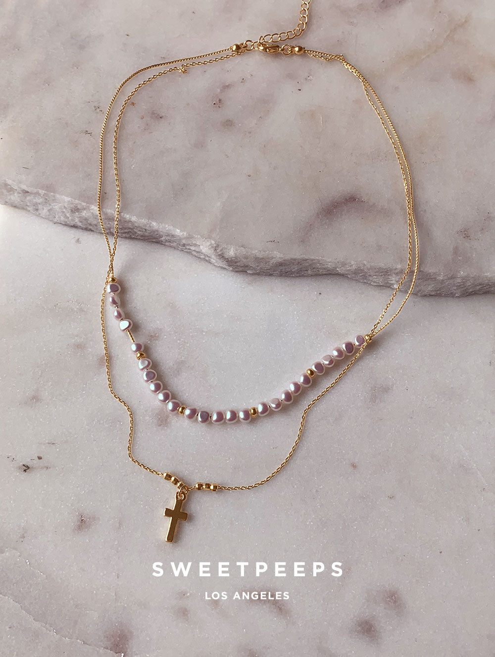 Pearl Cross Double Layer Necklace