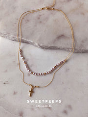 Pearl Cross Double Layer Necklace