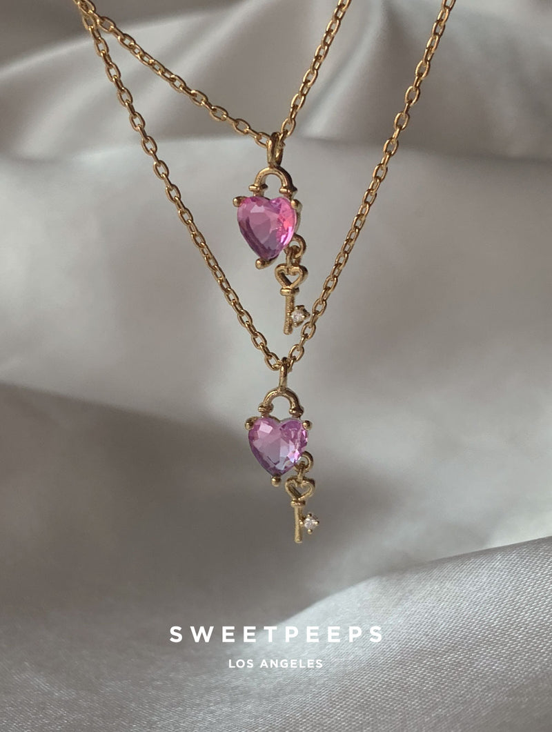 Key To My Heart Pink Necklace