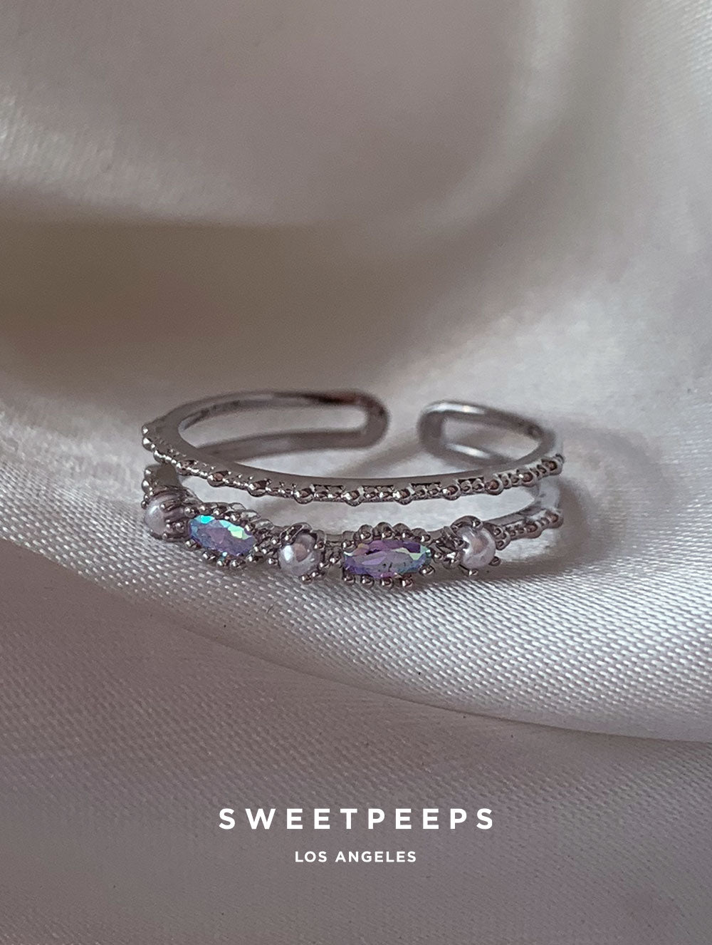Alessia Pearl Gem Ring - Silver