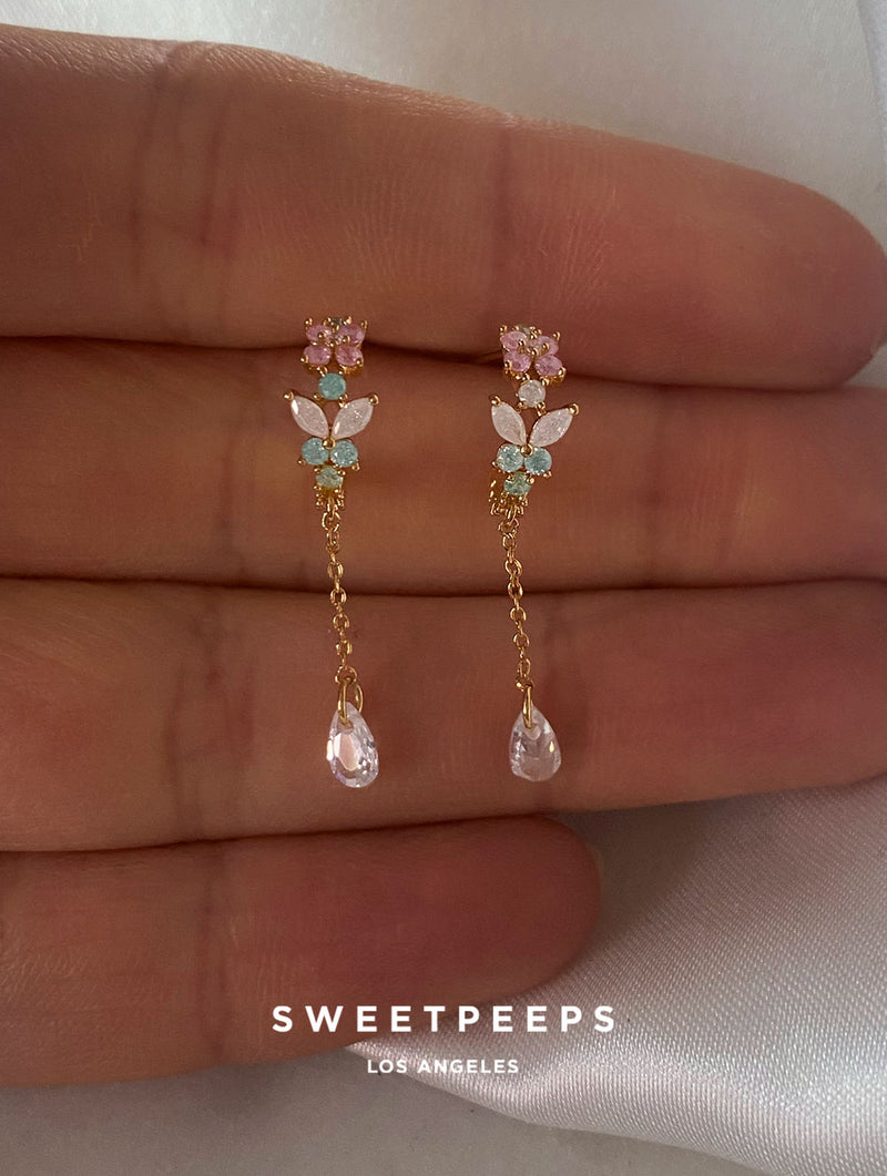 Minty Pink Butterfly Chain Studs