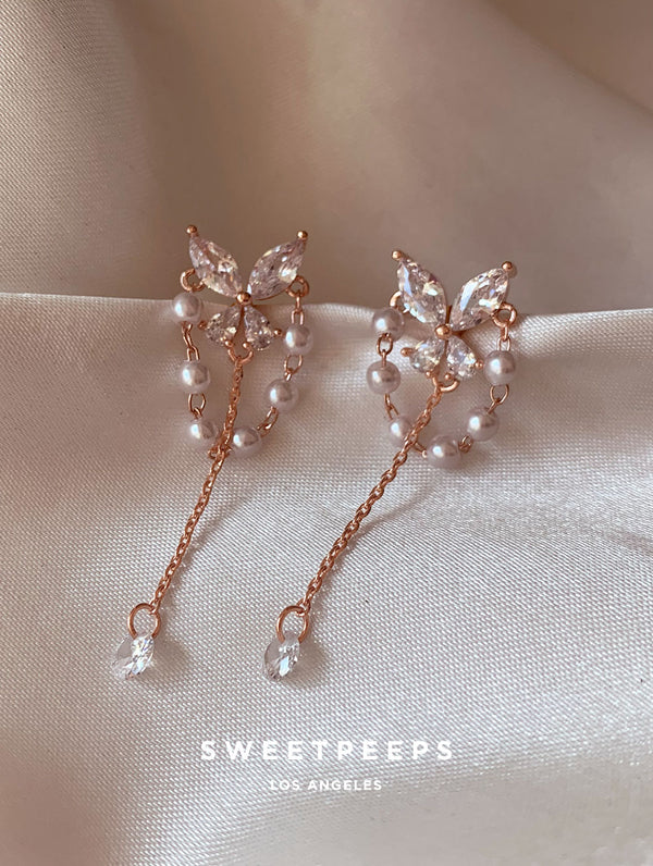 Ethereal Butterfly Pearl Studs - RoseGold