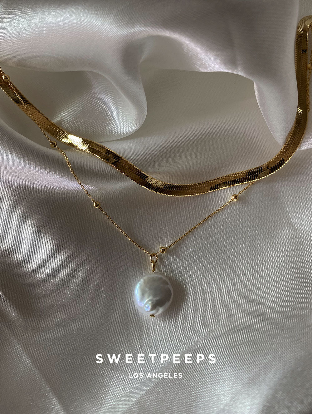 Herringbone & Pearl Necklace