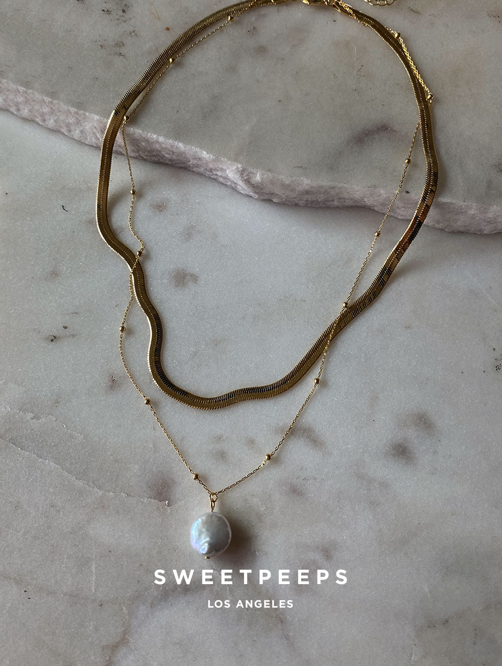 Herringbone & Pearl Necklace