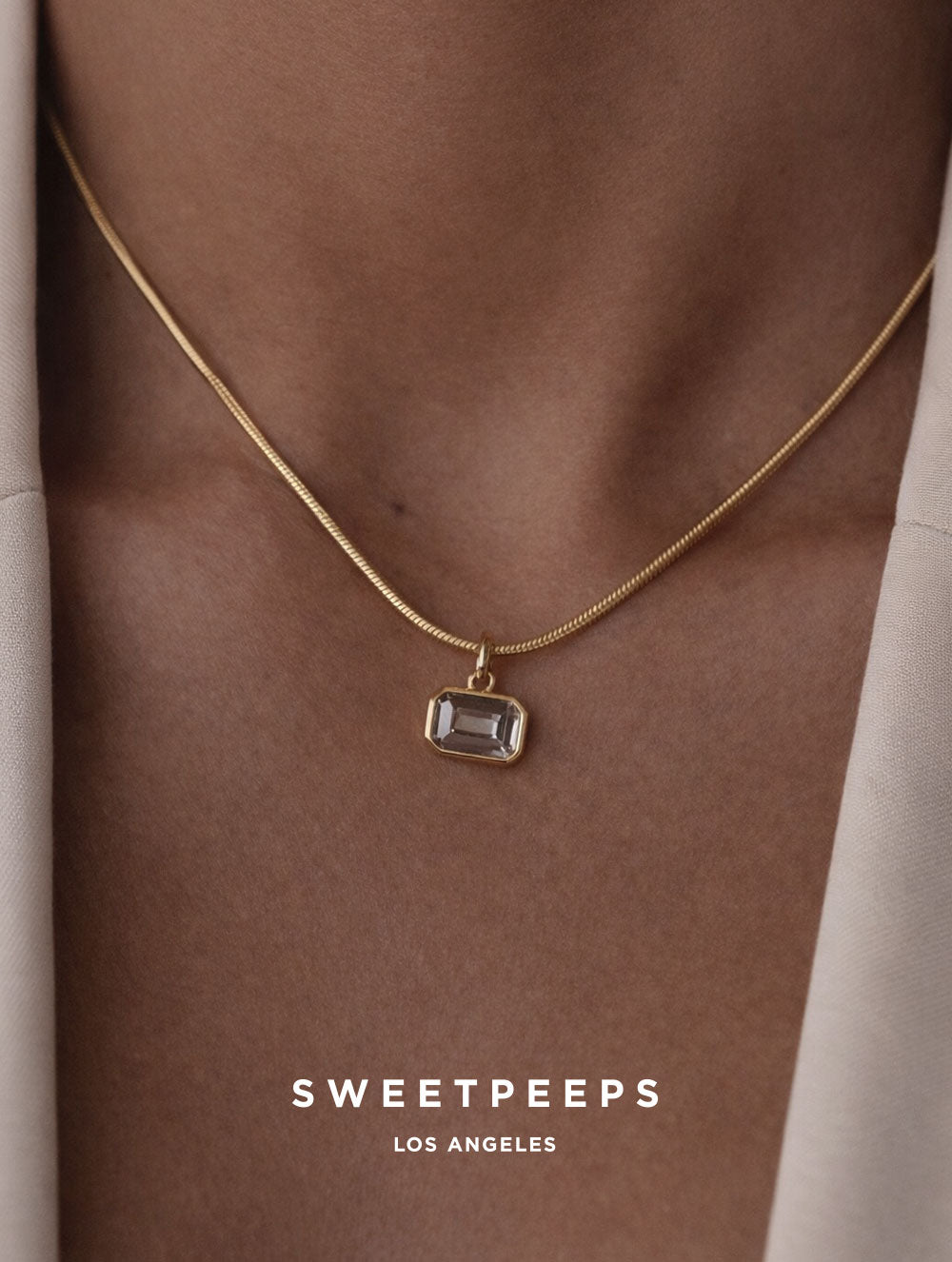 Box Chain Rectangle Charm Necklace