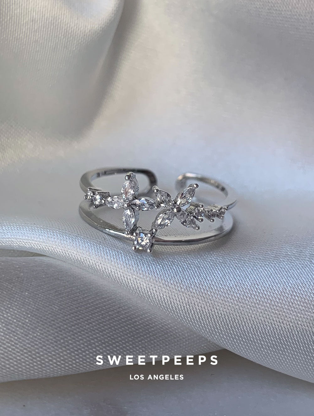 Silver Spiral Flower Ring