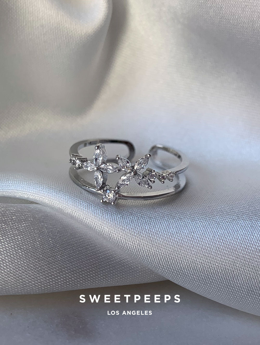 Silver Spiral Flower Ring