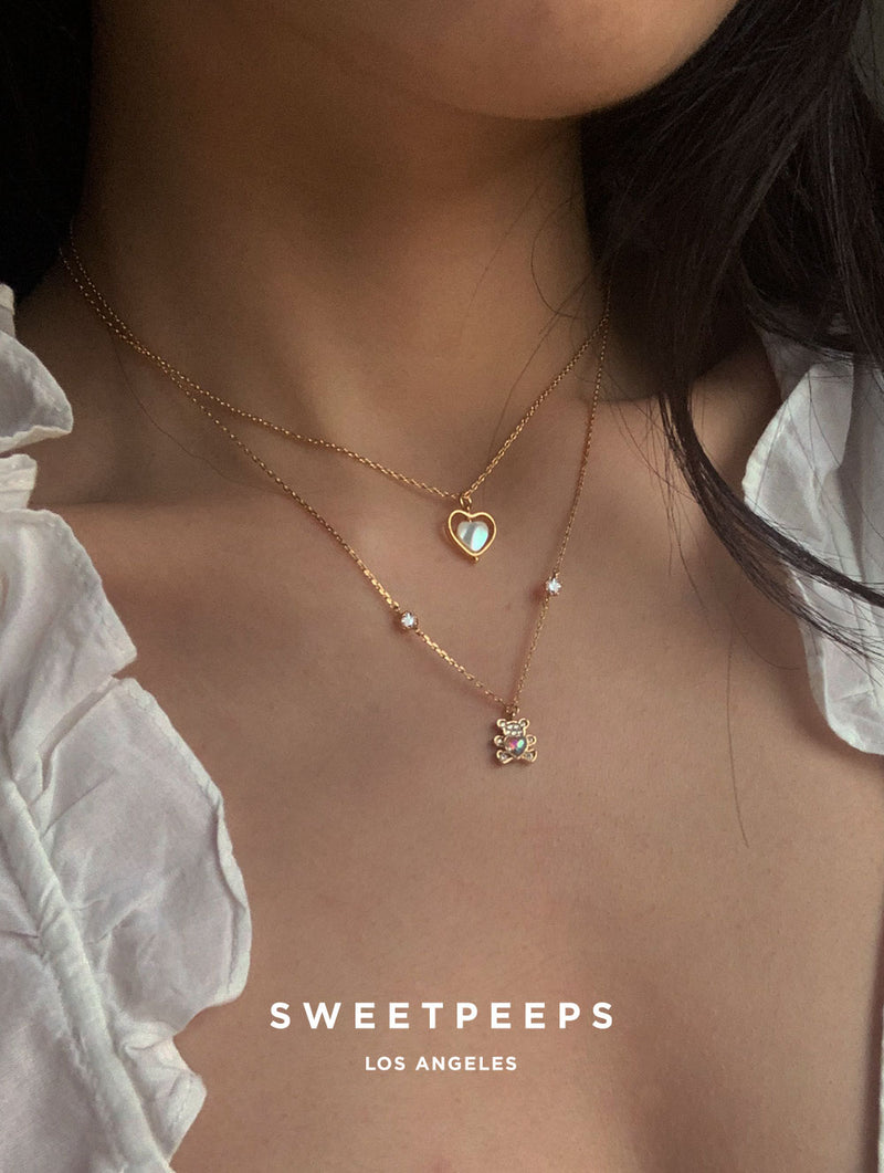 Teddy Bear Opal Heart Necklace