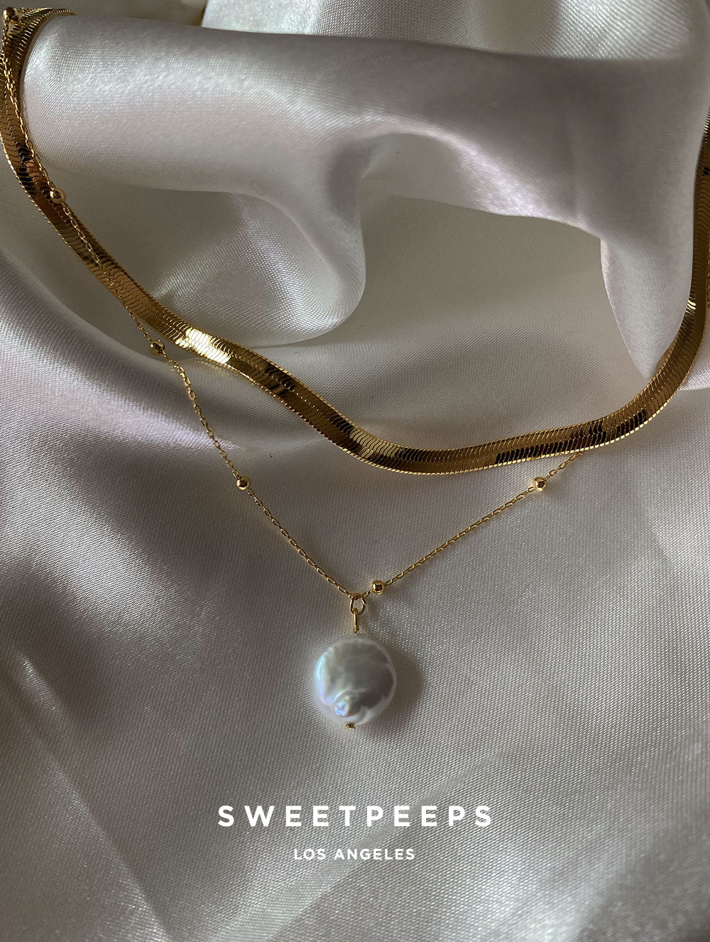 Herringbone & Pearl Necklace