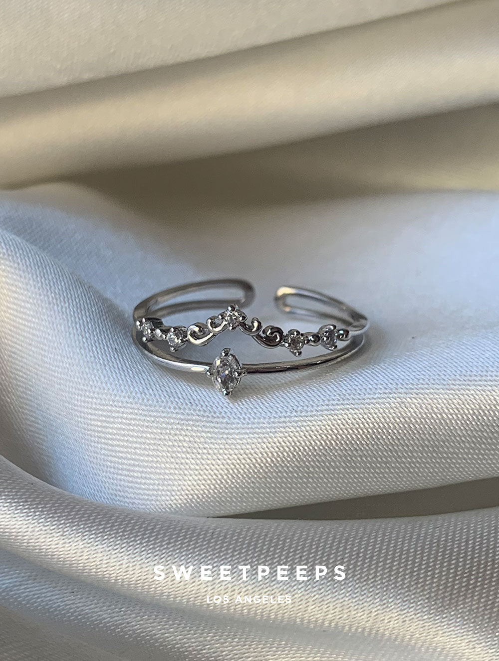 Double Princess Encrusted Ring - Silver