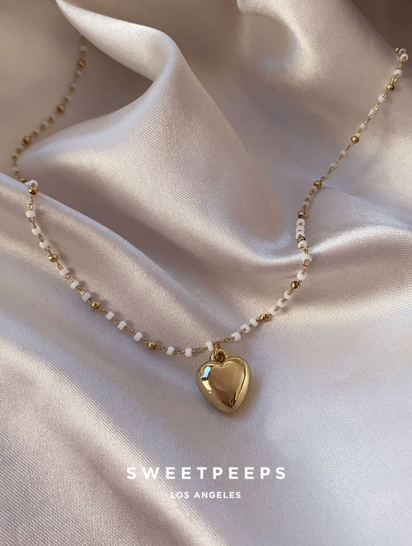 Beaded Gold Heart Pendant Necklace