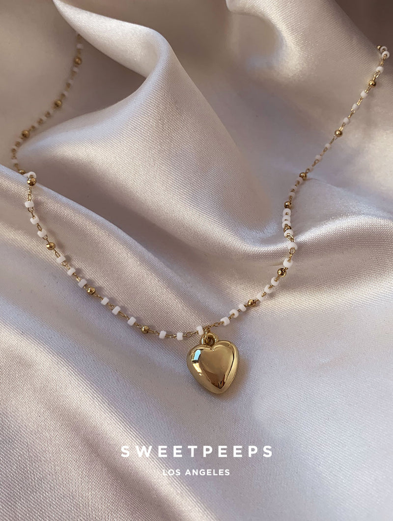 Beaded Gold Heart Pendant Necklace – SP Inc.