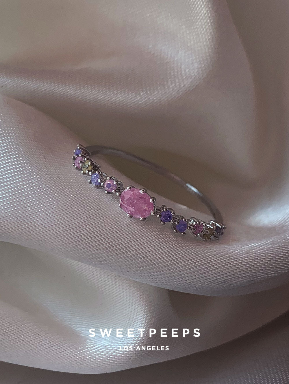 Pink Tones Crystal Ring - Silver
