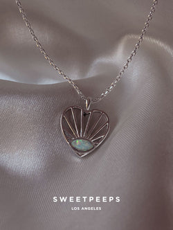 Charming Opal Heart Rays Necklace - Silver