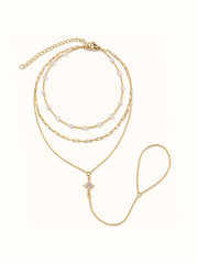 Clover Pearl Hand Chain Bracelet