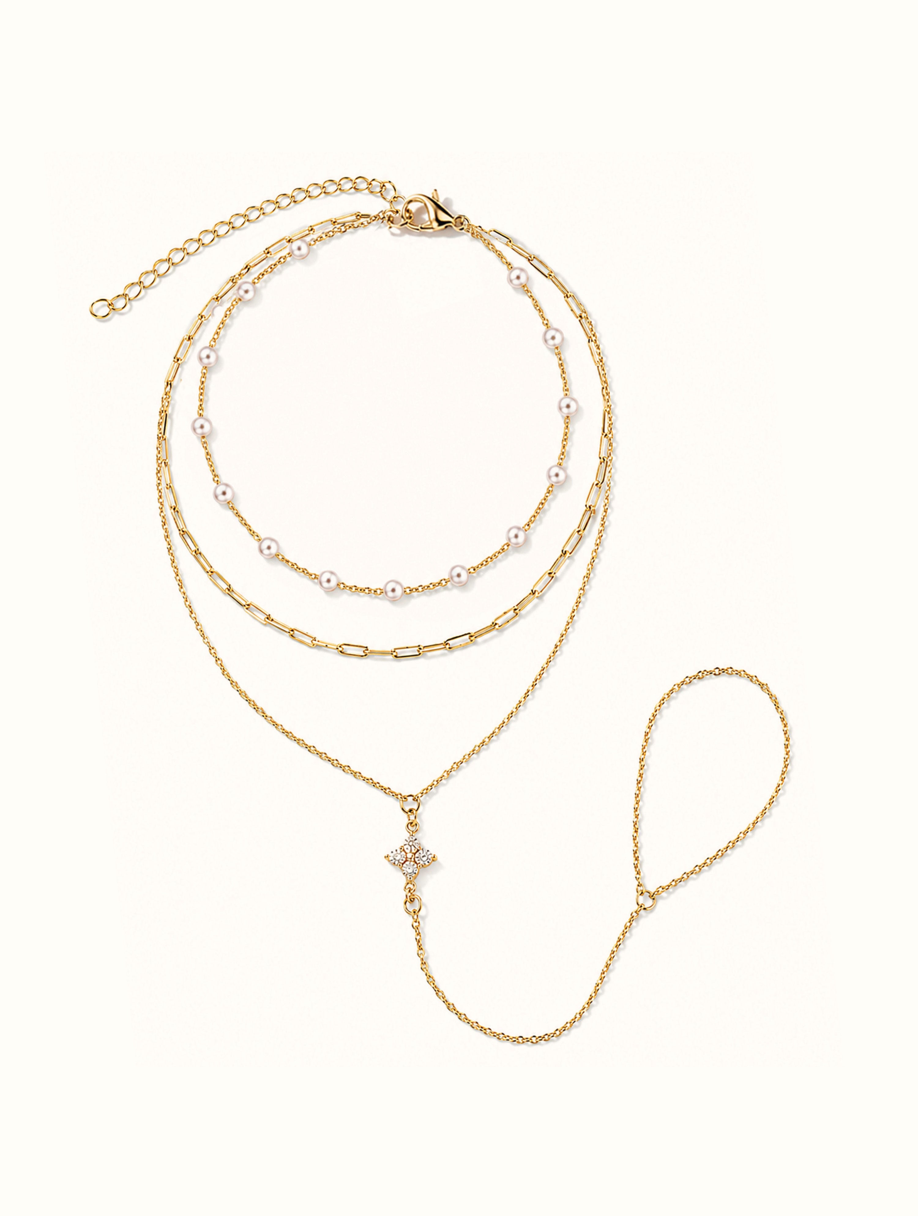 Clover Pearl Hand Chain Bracelet