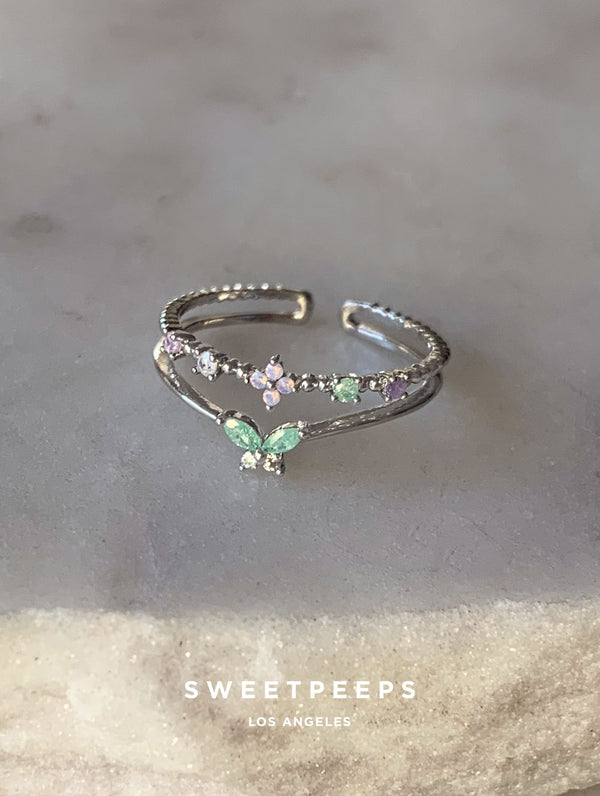 Silver Mint Pastel Butterfly Ring