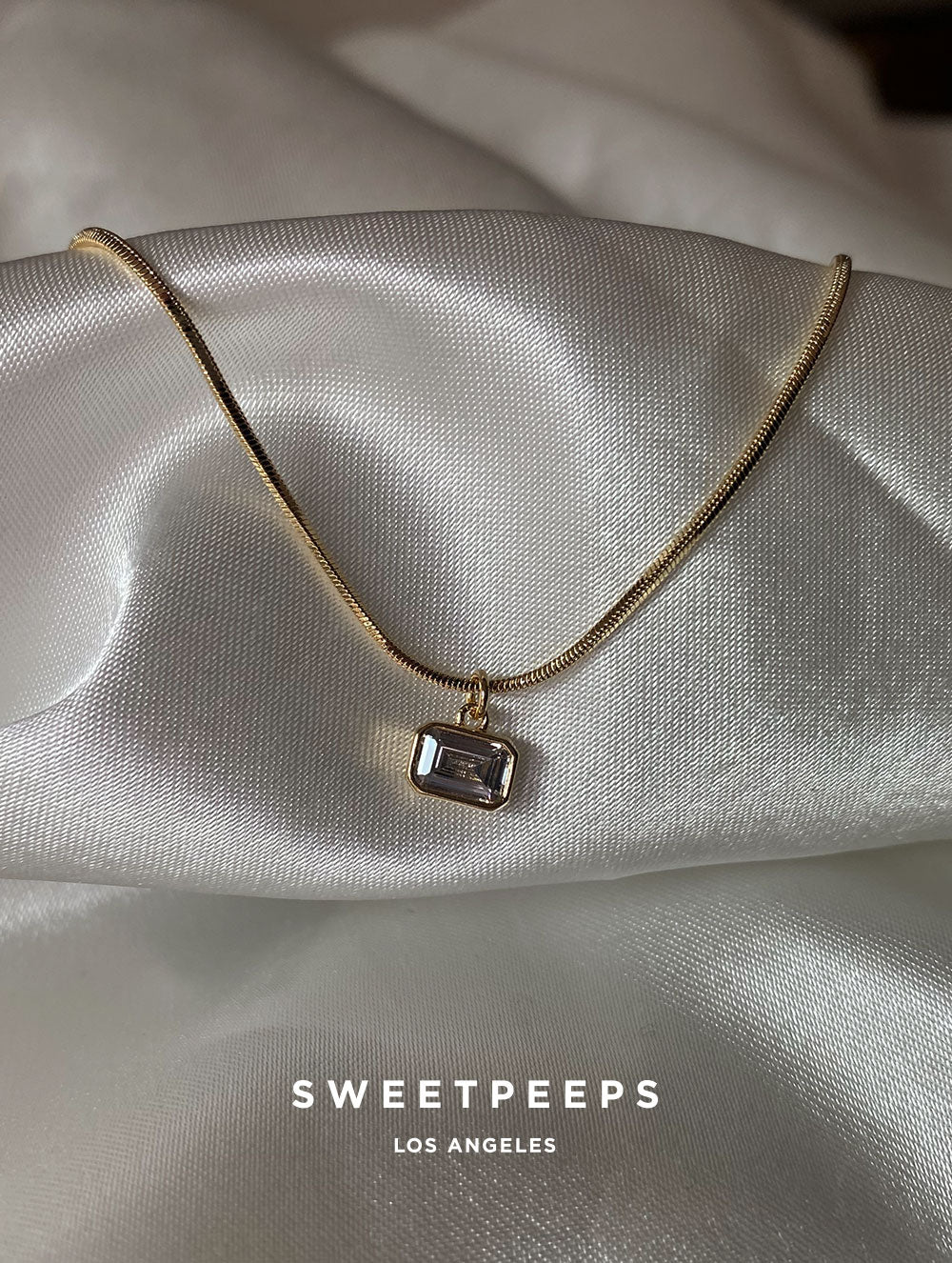 Box Chain Rectangle Charm Necklace