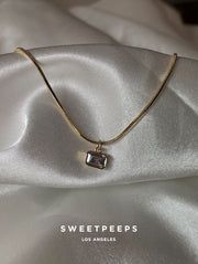 Box Chain Rectangle Charm Necklace