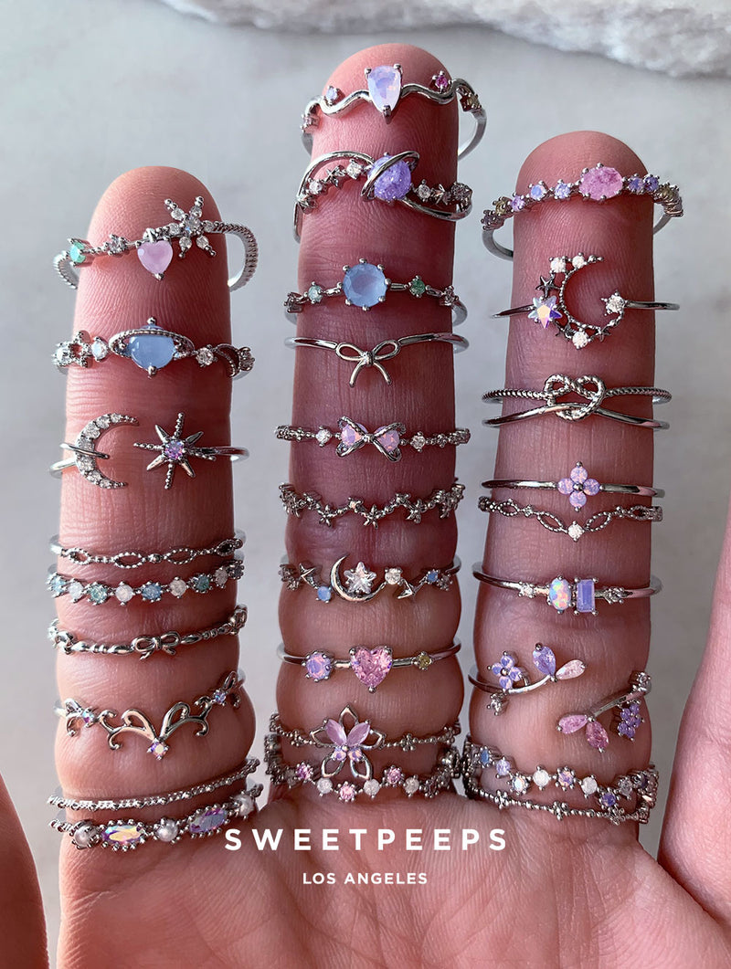 Pink Crystal Heart Layered Adjustable Cute Rings – Sopo Studio