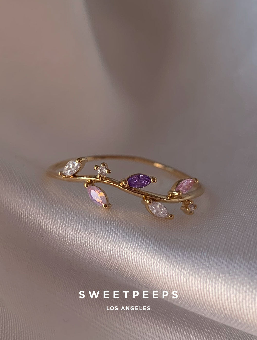 Yuna Crystal Leaf Ring