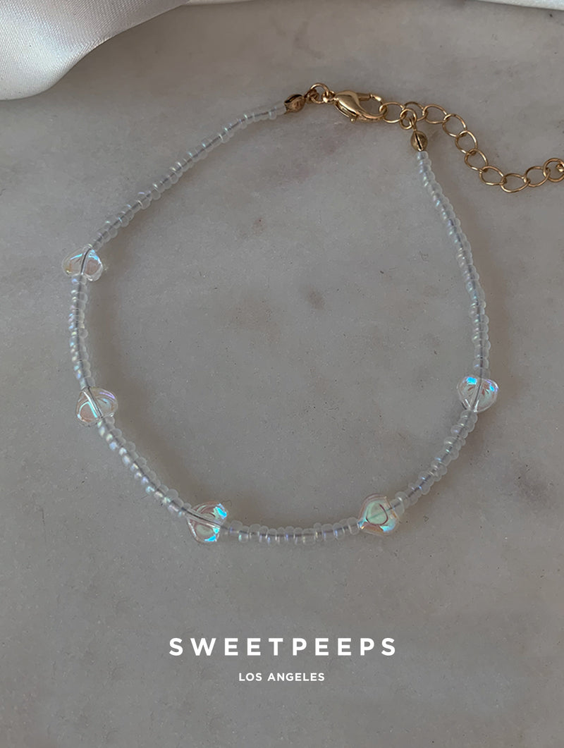 Clear Heart Beaded Anklet