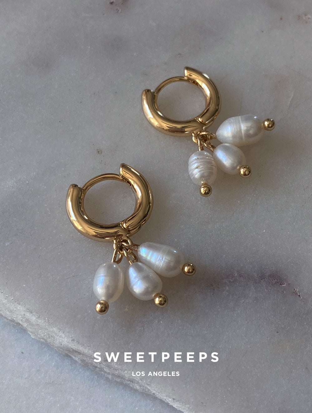 Oval Pearl Charms Hoops