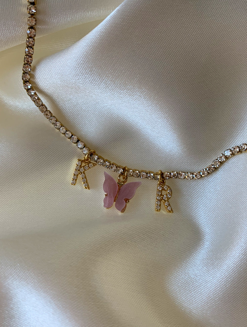 Thin Tennis Initial Butterfly Choker (BA)